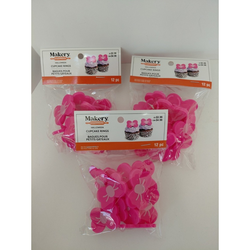 LOT of 3 Makery Halloween Cupcake Rings Spiders 36 total‎ PINK NEW